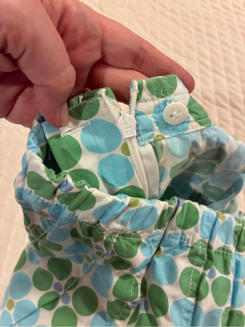Mini Boden Green and Light Blue Polka Dot Pleated Skirt